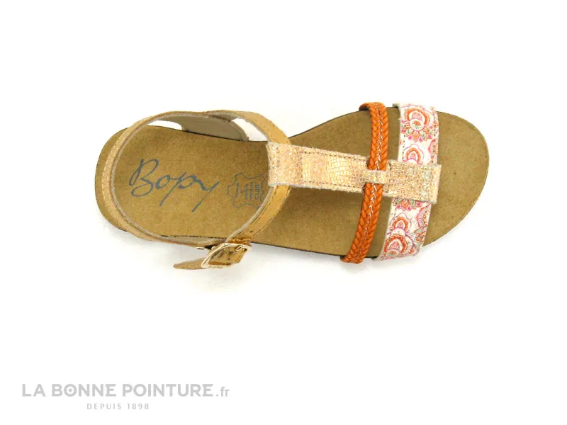 Achat chaussures Bopy Enfant Nu-pieds, vente Bopy Emerine - 1-Or Orange Fleurs - Sandale mode fille