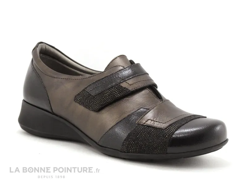 Achat chaussures Pedi Girl Femme Chaussure basse / Derby, vente Pedi Girl GAURIA Carbone Moka - Chaussure velcro marron metal