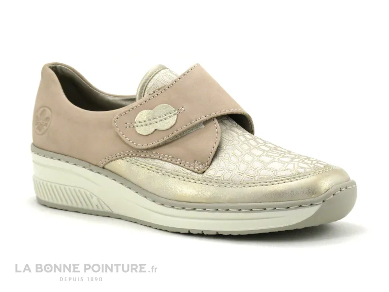 Achat chaussures Rieker Femme Chaussure basse / Derby, vente Rieker 487C0-60 Beige - Or - Chaussure Femme avec stretch - Fermetu