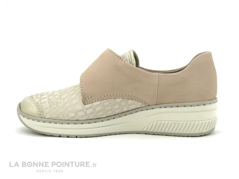 Achat chaussures Rieker Femme Chaussure basse / Derby, vente Rieker 487C0-60 Beige - Or - Chaussure Femme avec stretch - Fermetu