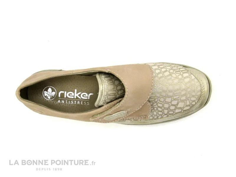 Achat chaussures Rieker Femme Chaussure basse / Derby, vente Rieker 487C0-60 Beige - Or - Chaussure Femme avec stretch - Fermetu