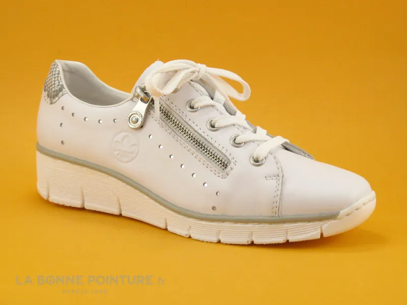 Achat chaussures Rieker Femme Chaussure basse / Derby, vente Rieker 53701-80 blanc argent - Chaussure basse compensee