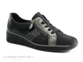 Achat chaussures Rieker Femme Chaussure basse / Derby, vente Rieker 53713-00 Noir - Argent - Chaussure derby Femme