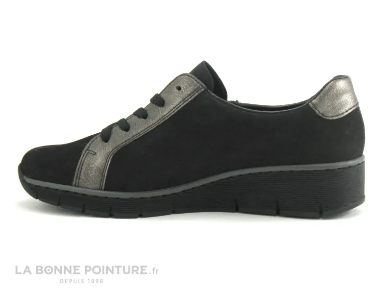 Achat chaussures Rieker Femme Chaussure basse / Derby, vente Rieker 53713-00 Noir - Argent - Chaussure derby Femme