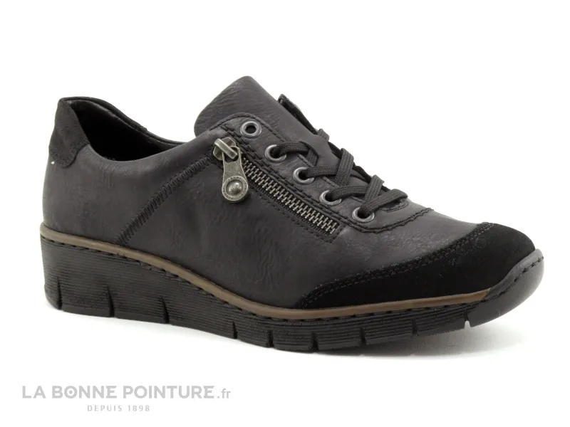 Achat chaussures Rieker Femme Chaussure basse / Derby, vente Rieker 53721-00 - Noir - Chaussure compensee lacet