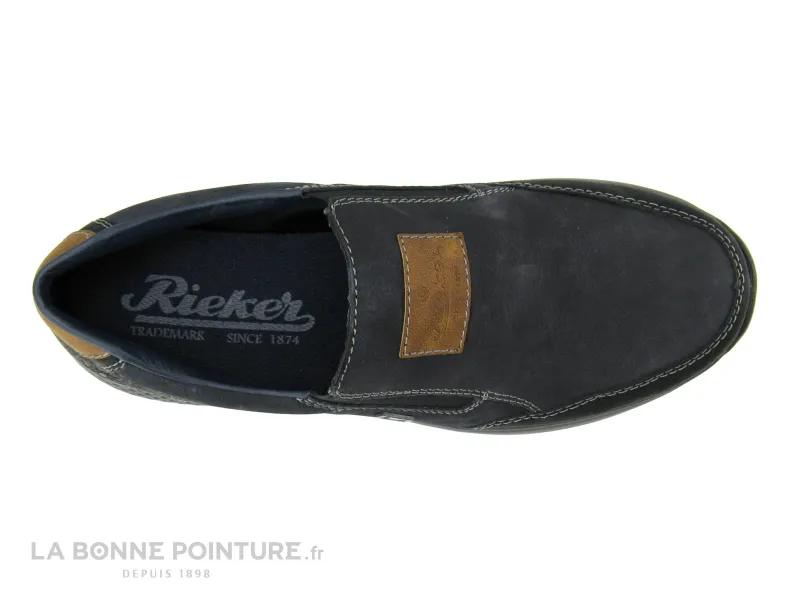 Achat chaussures Rieker Homme Mocassin, vente Rieker B7654-02 Noir Bleu Camel - Chaussure Homme sans lacet