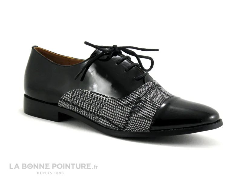 Achat chaussures The Divine Factory Femme Chaussure basse / Derby, vente The Divine Factory QL3806  Verni Noir - Prince Galles n