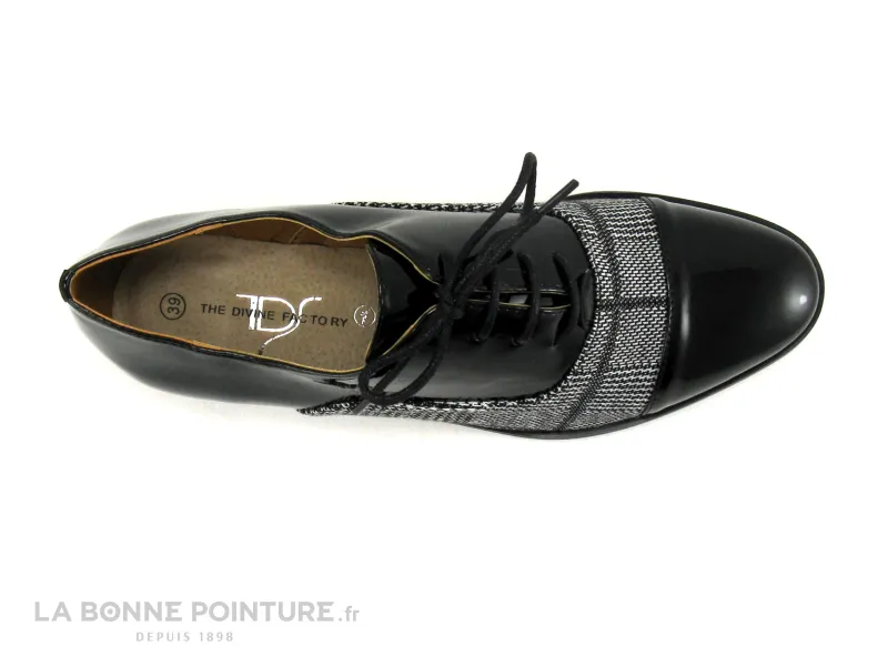 Achat chaussures The Divine Factory Femme Chaussure basse / Derby, vente The Divine Factory QL3806  Verni Noir - Prince Galles n