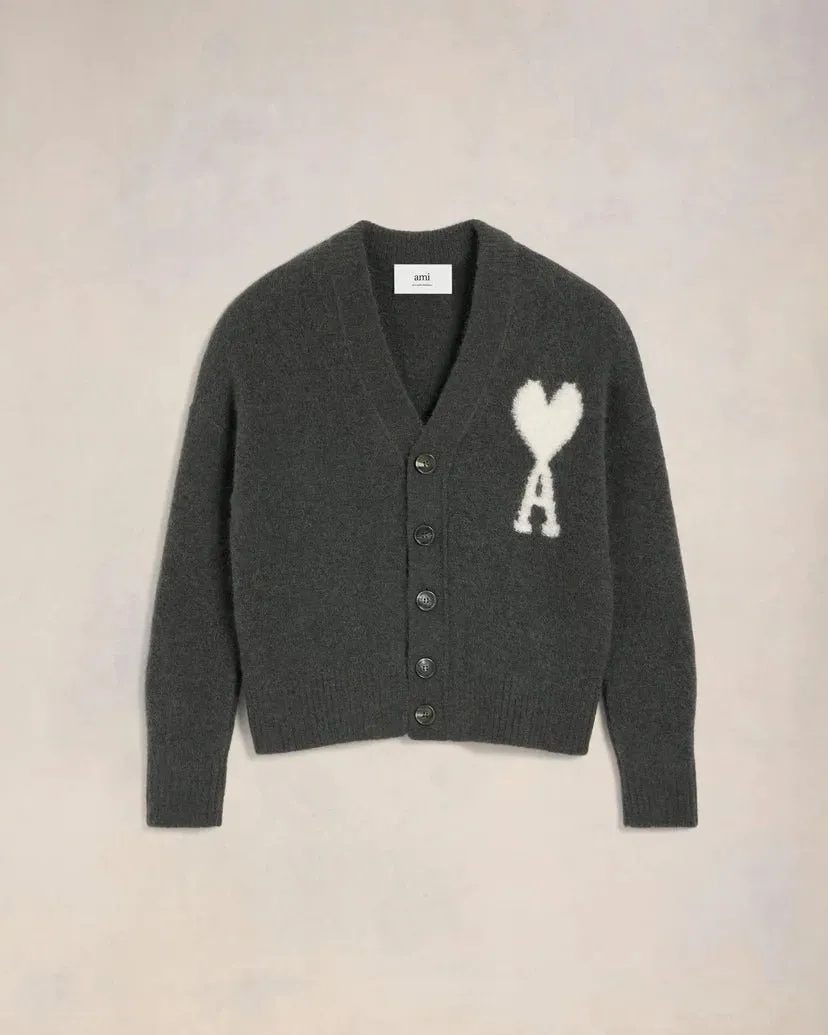 Ami Paris - Cardigan col V Ami de Cur - Gris Foncé