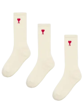 Ami Paris - Chaussettes Ami de Coeur - Pack x 3 - Ecru