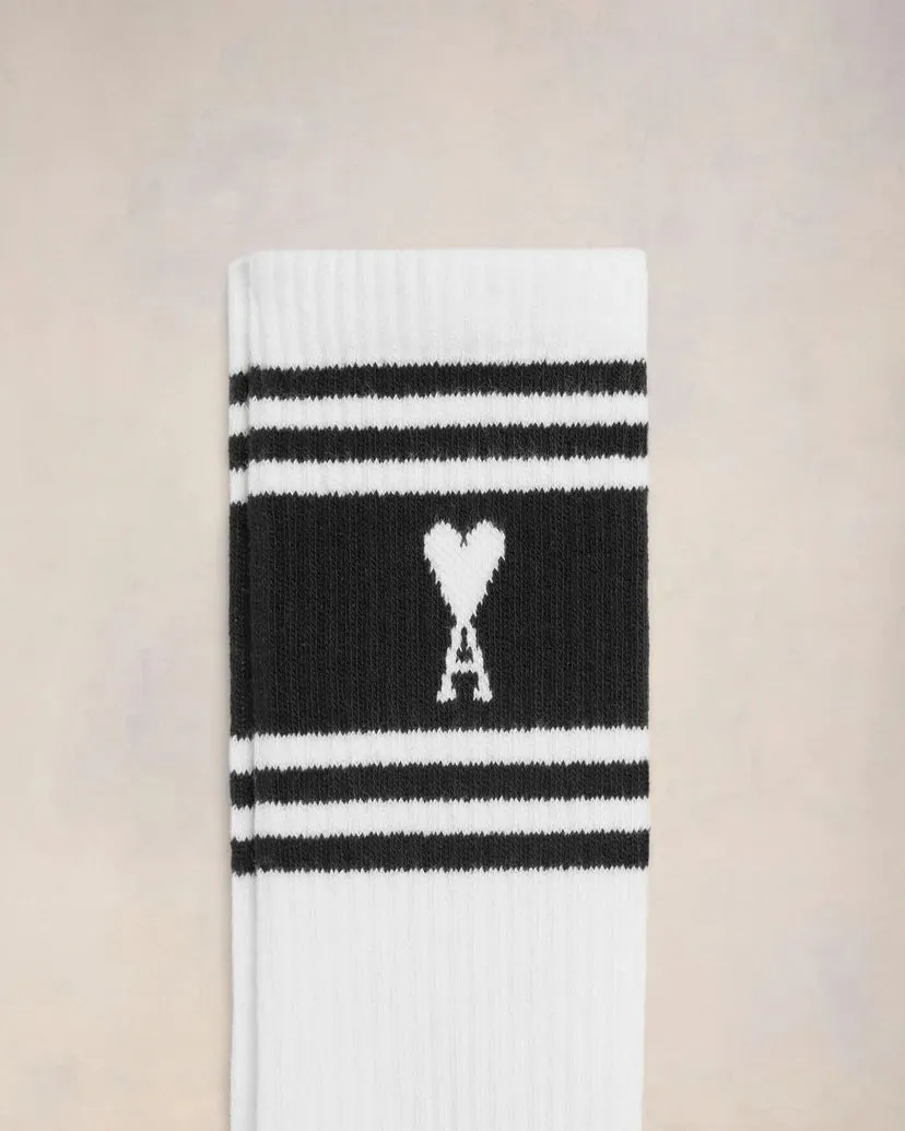 Ami Paris - Chaussettes à rayures Ami de Coeur - Blanc et Noir