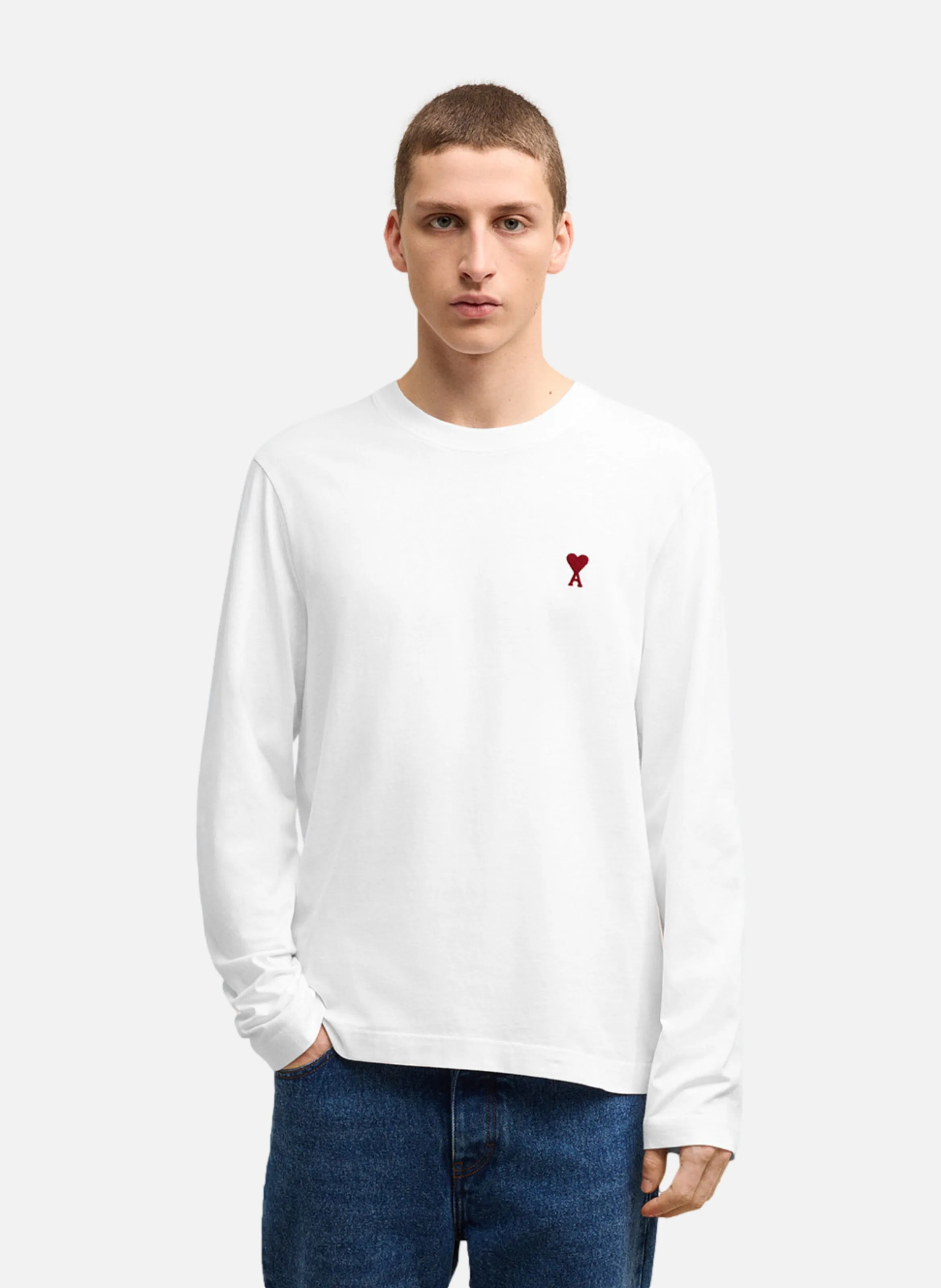 AMI PARIS  T-shirt manches longues ami de coeur rouge unisexe - Blanc