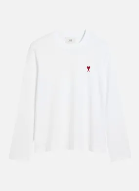 AMI PARIS  T-shirt manches longues ami de coeur rouge unisexe - Blanc