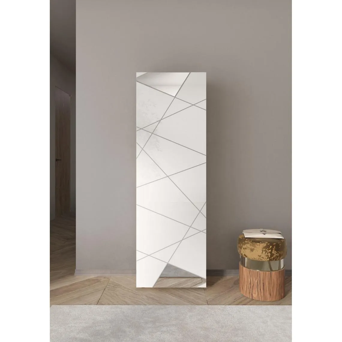 Armoire de couloir Villaricca 1 Porte blanc serigraphie Miroir  | 3 Suisses