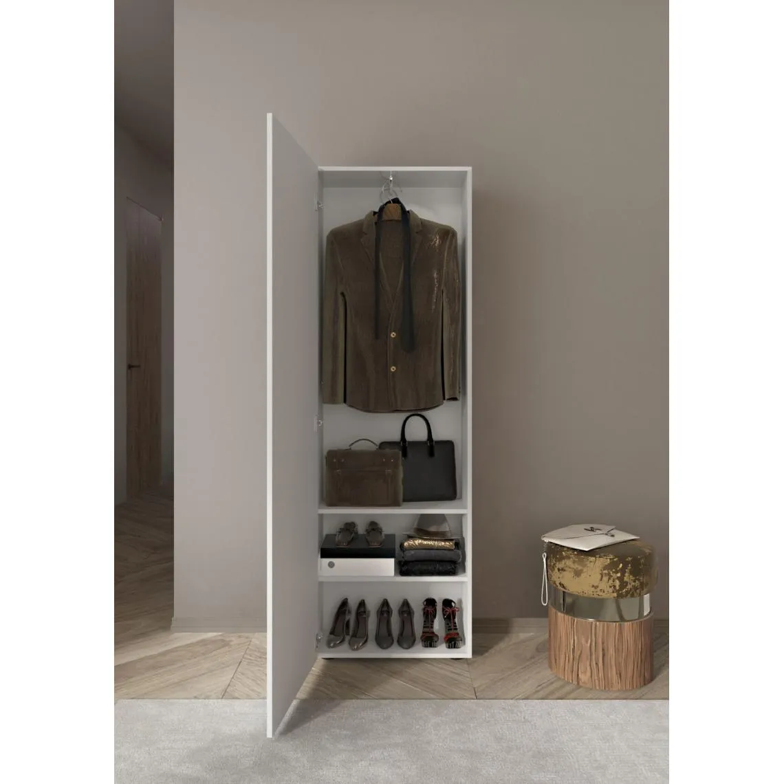 Armoire de couloir Villaricca 1 Porte blanc serigraphie Miroir  | 3 Suisses