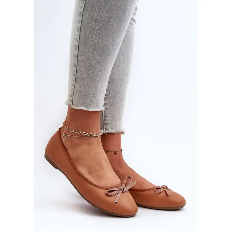 Ballerines En Cuir Écologique Avec Noeud Camel Sandelal brun