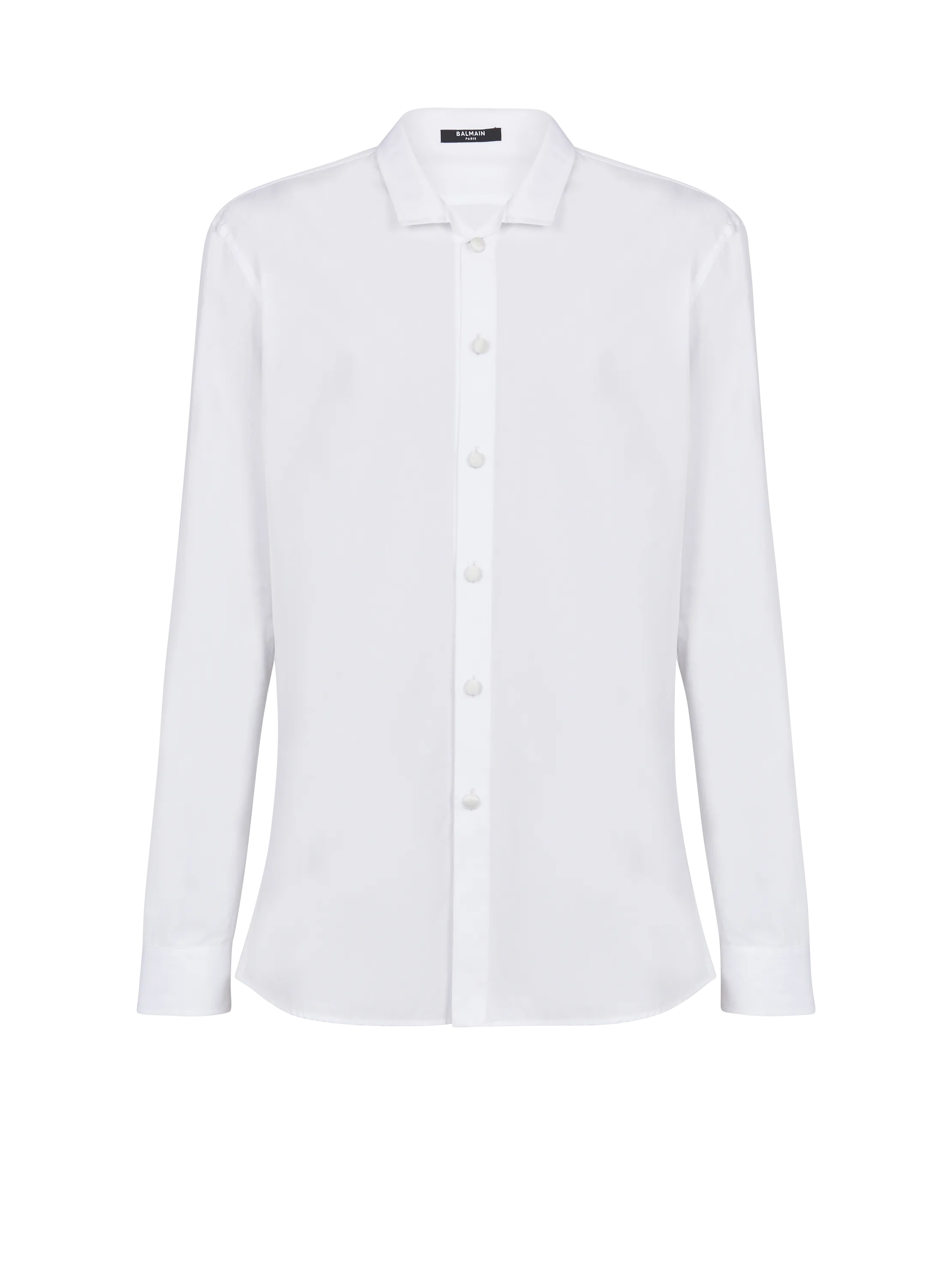 BALMAIN  Chemise en coton à boutons recouverts de satin - Blanc