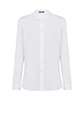 BALMAIN  Chemise en coton à boutons recouverts de satin - Blanc