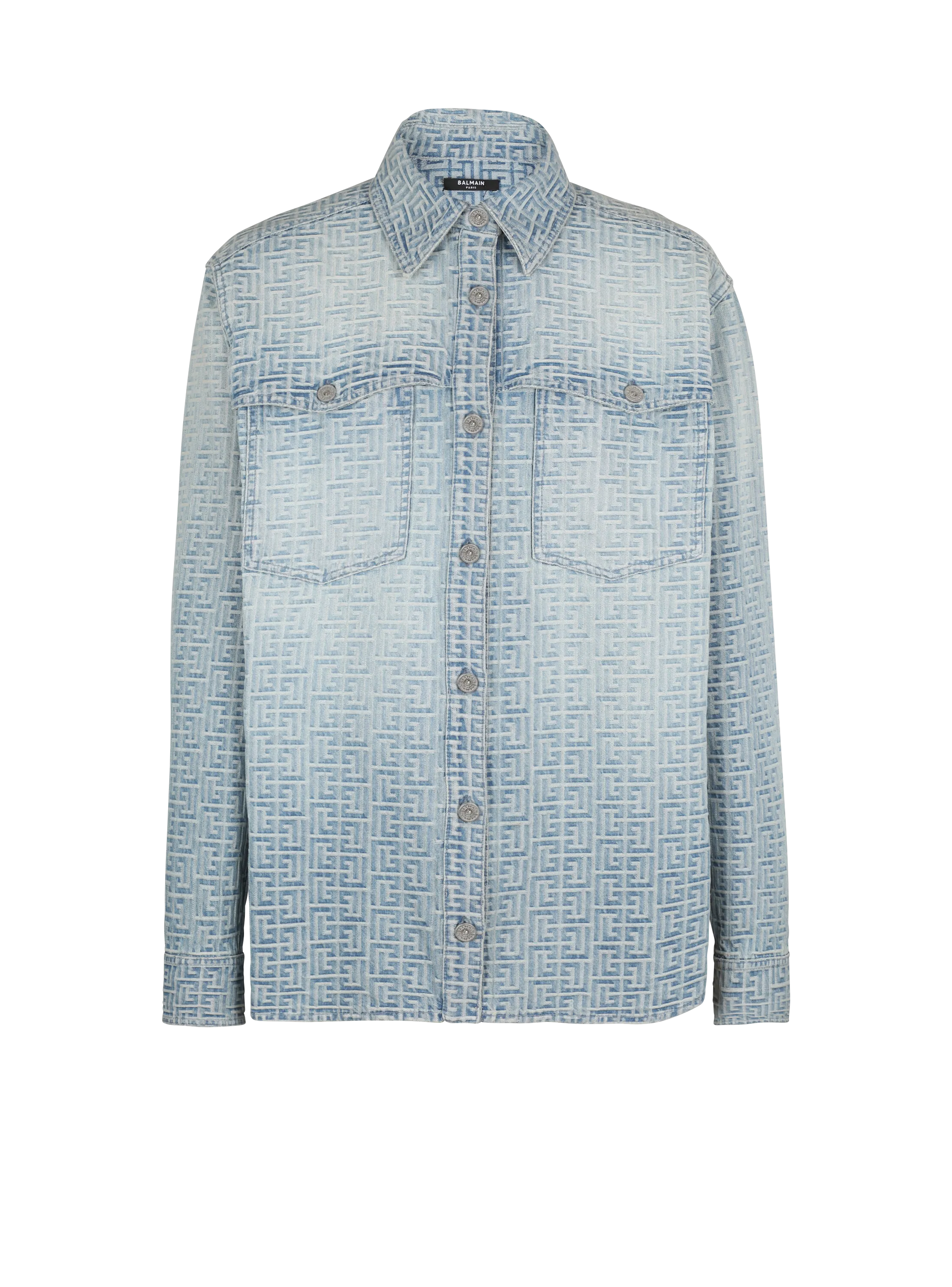 BALMAIN  Chemise en denim jacquard monogramme - Bleu