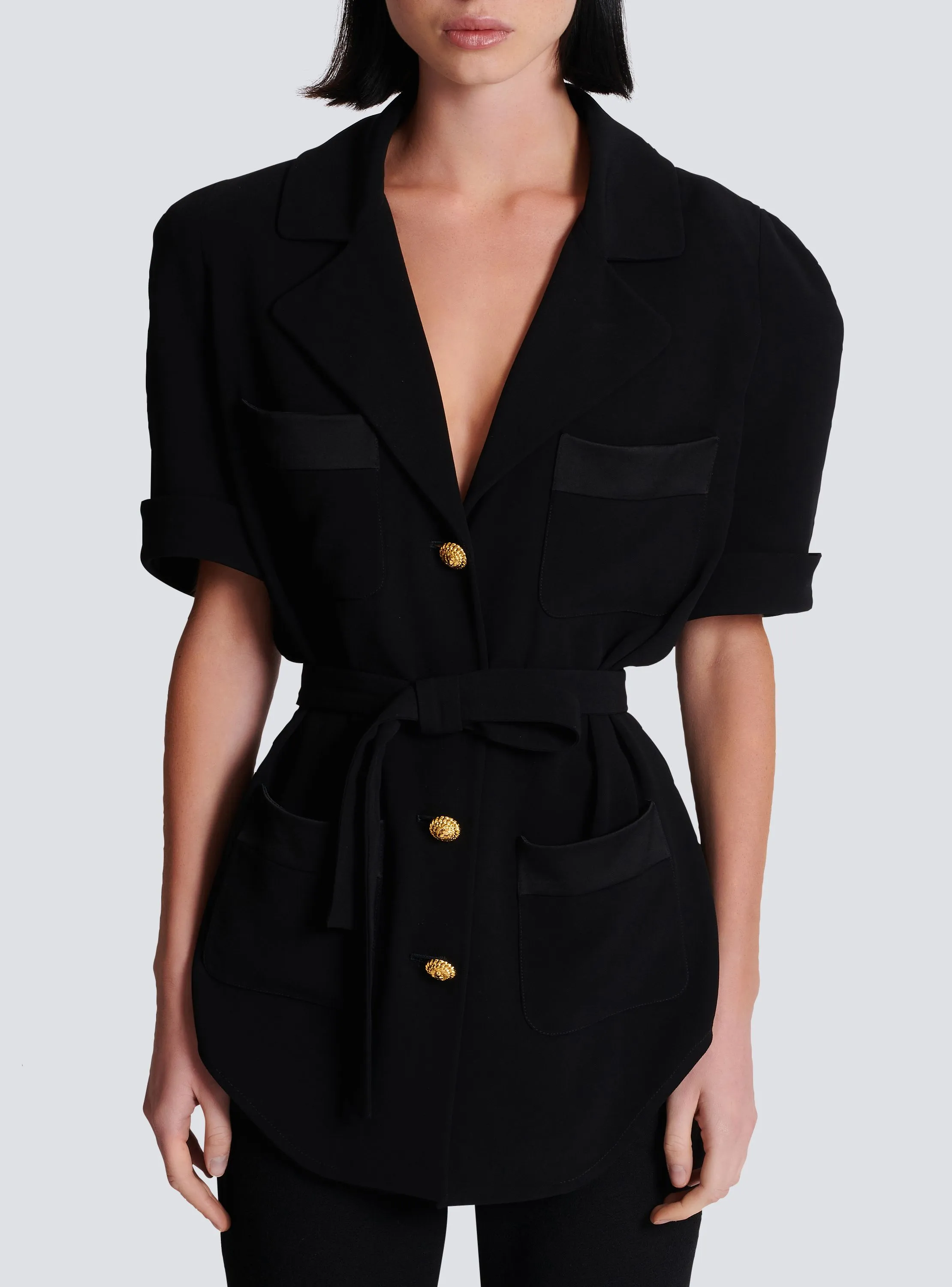 BALMAIN  Chemise saharienne en crêpe - Noir