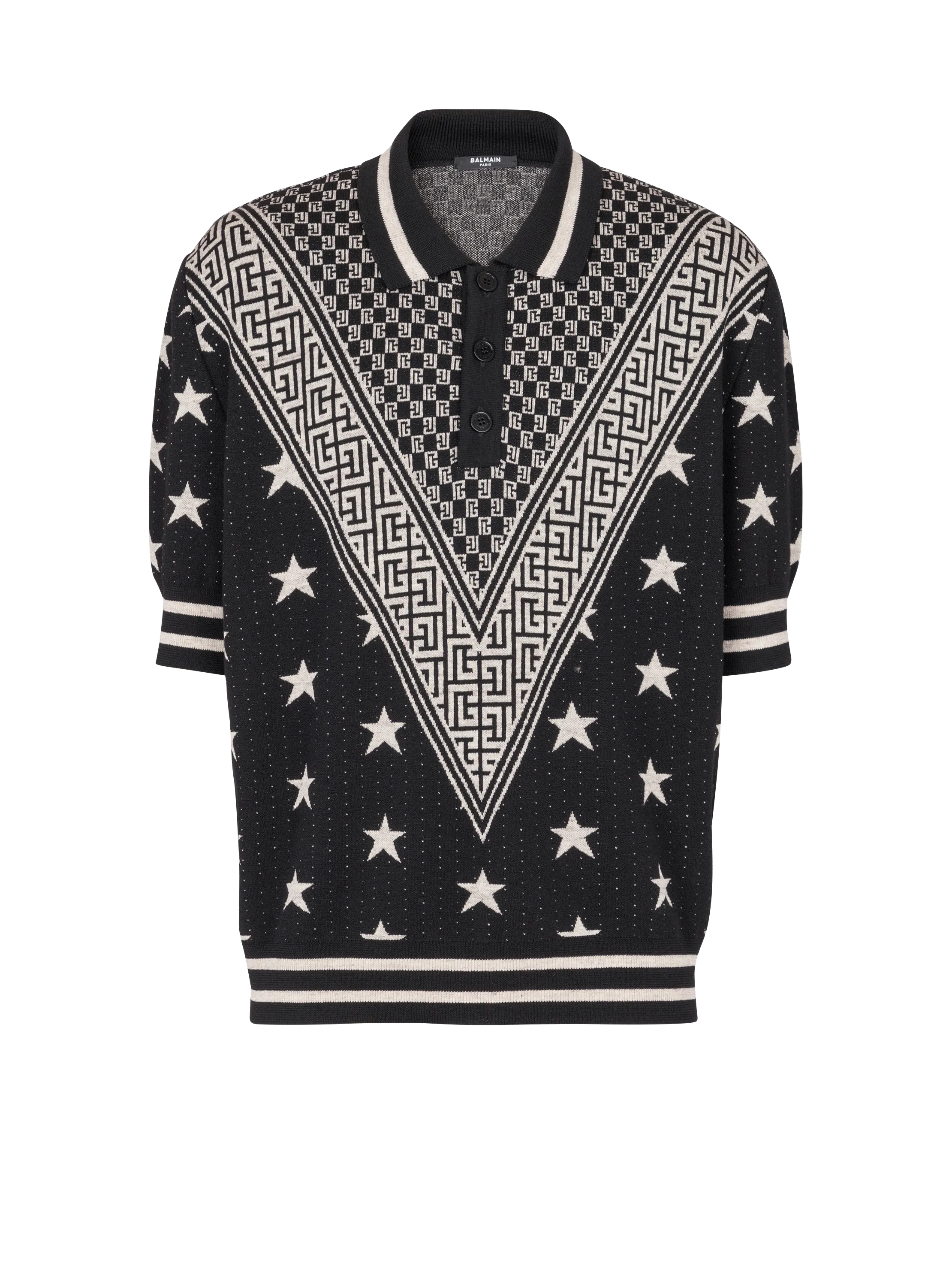 BALMAIN  Polo monogramme etoiles - Noir