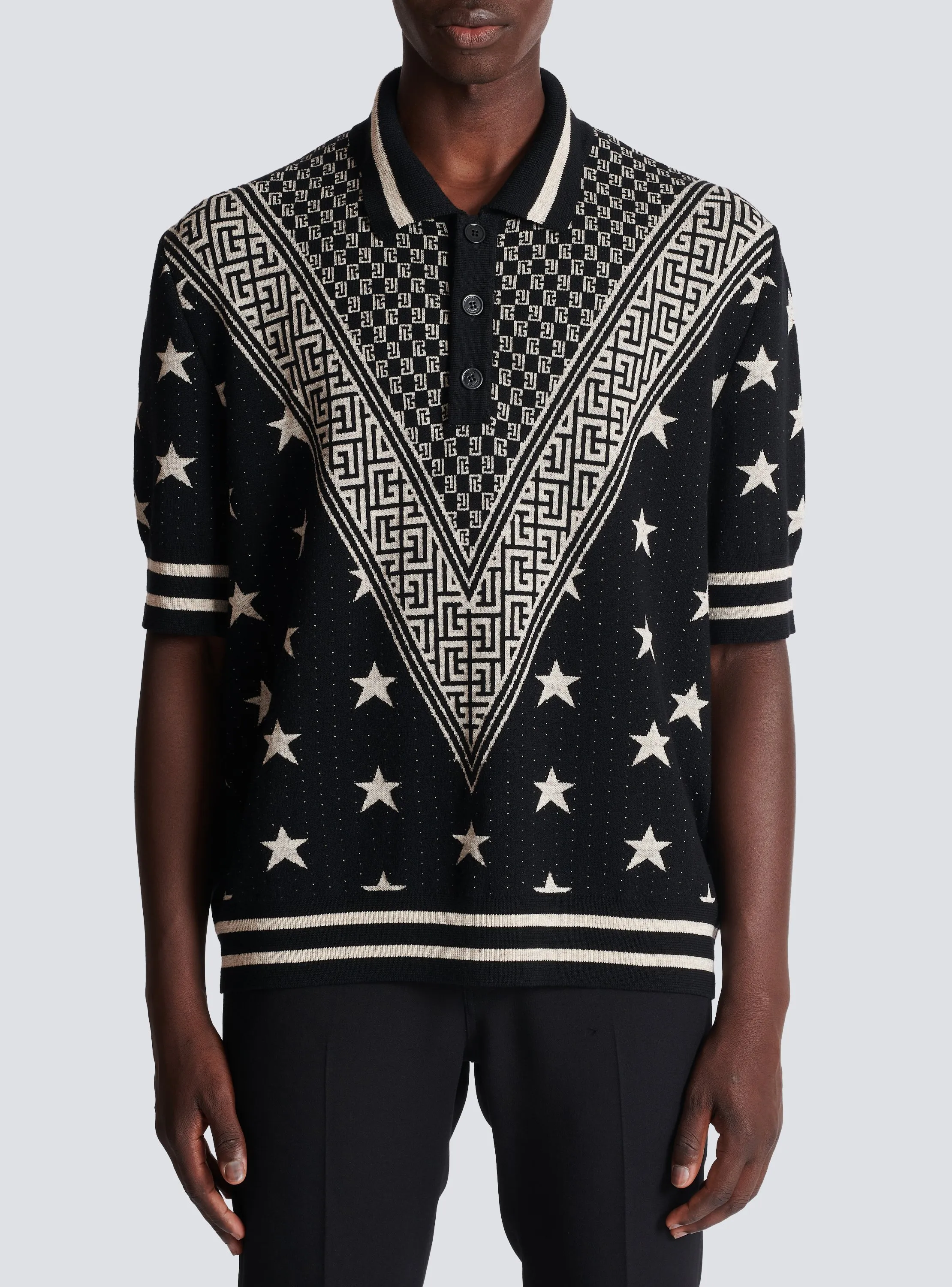 BALMAIN  Polo monogramme etoiles - Noir