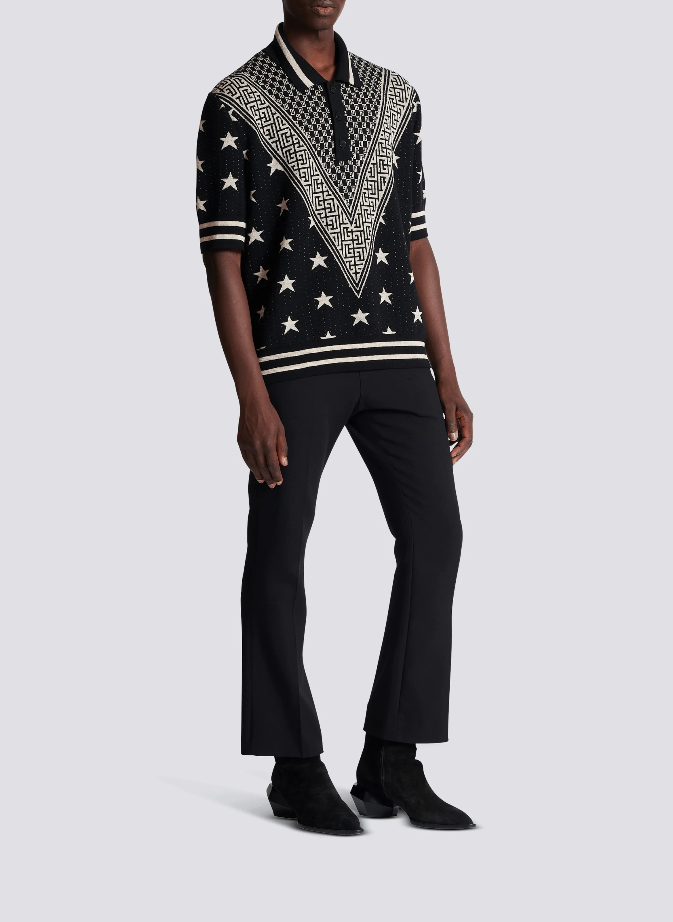 BALMAIN  Polo monogramme etoiles - Noir