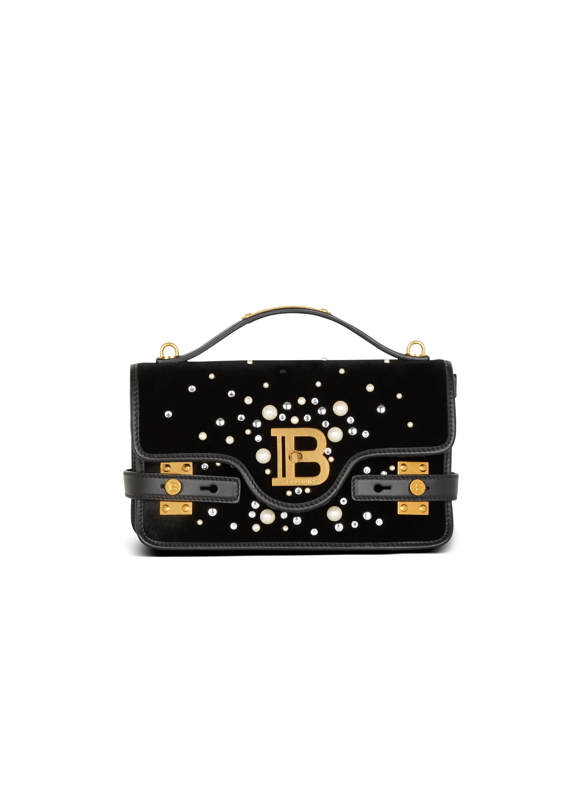 BALMAIN  Sac b-buzz shoulder 24 en velours brodé - Noir