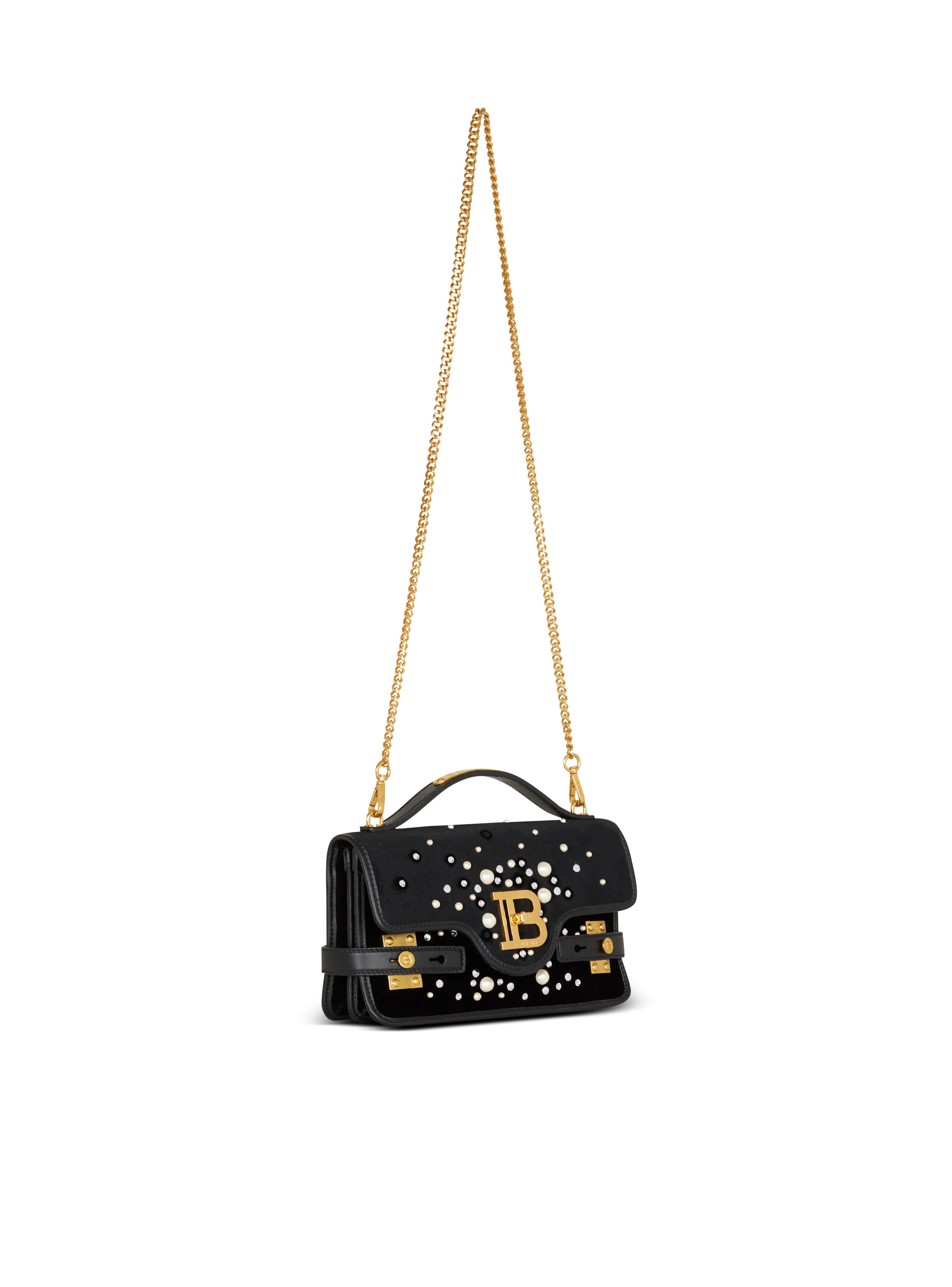 BALMAIN  Sac b-buzz shoulder 24 en velours brodé - Noir