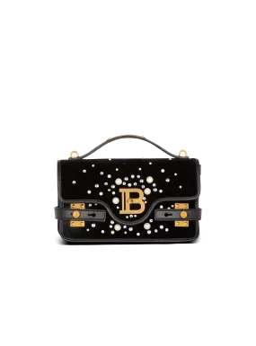 BALMAIN  Sac b-buzz shoulder 24 en velours brodé - Noir