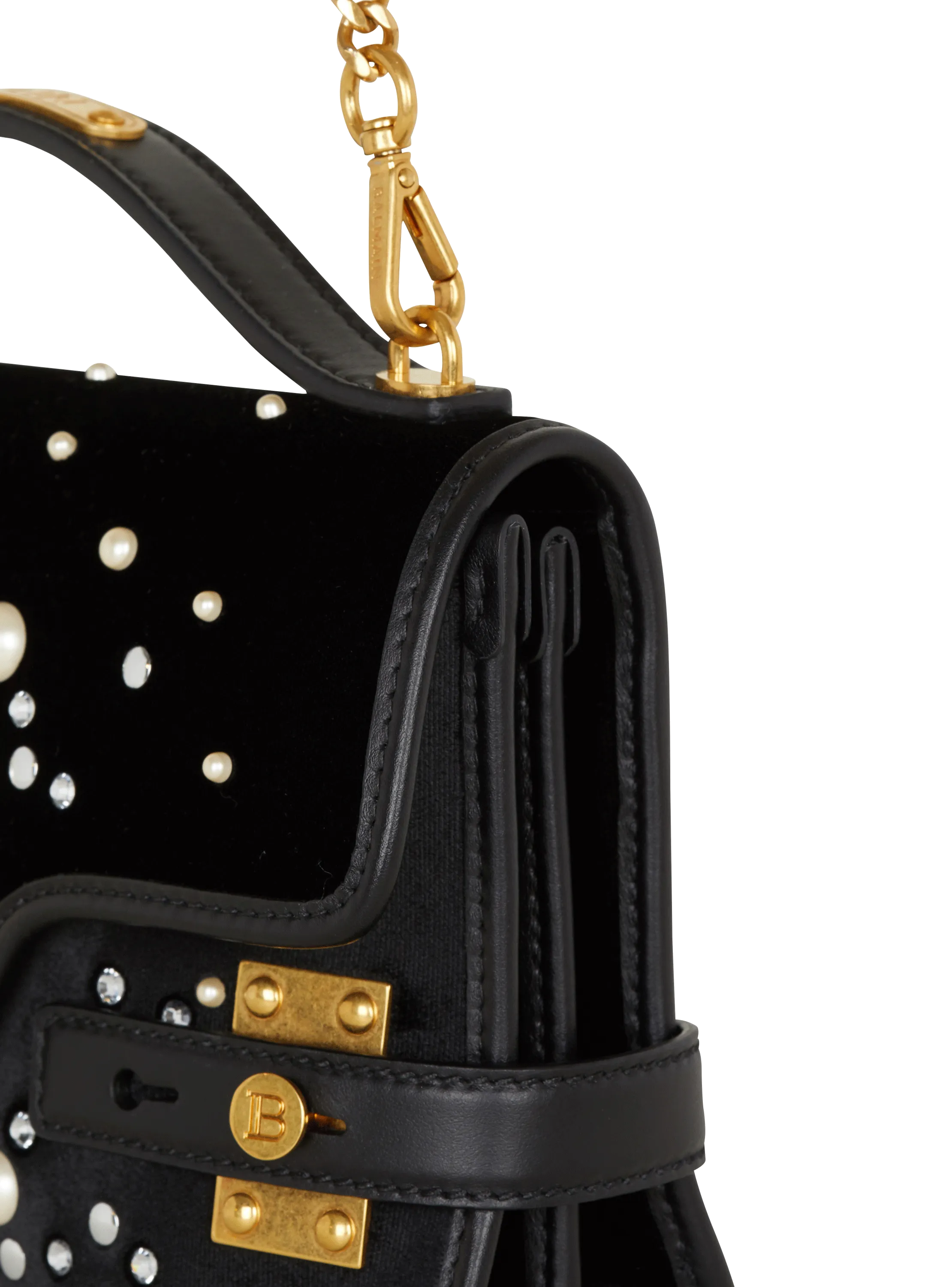 BALMAIN  Sac b-buzz shoulder 24 en velours brodé - Noir