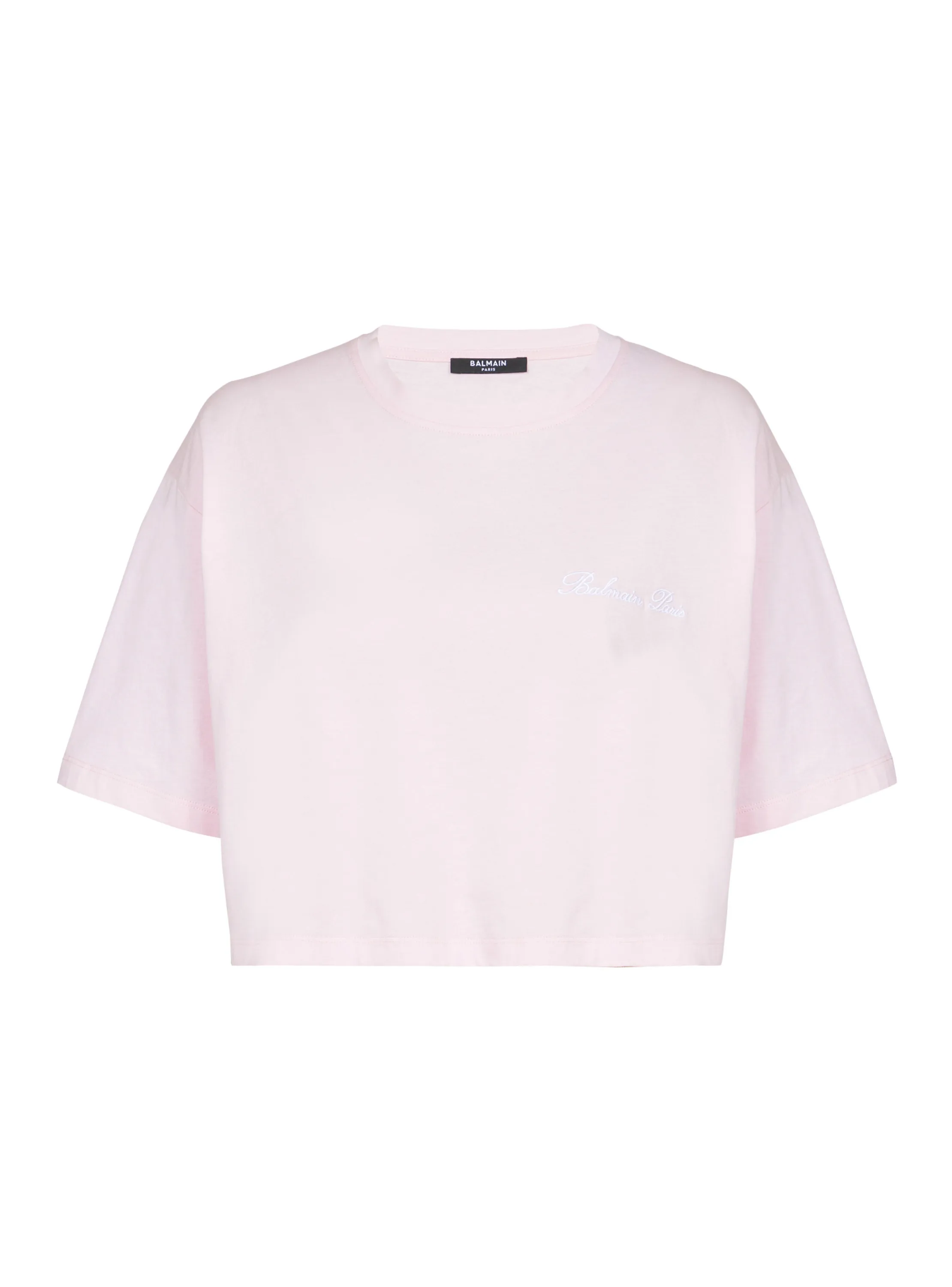 BALMAIN  T-shirt avec broderie balmain signature - Rose