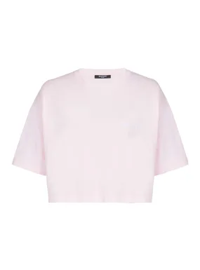 BALMAIN  T-shirt avec broderie balmain signature - Rose