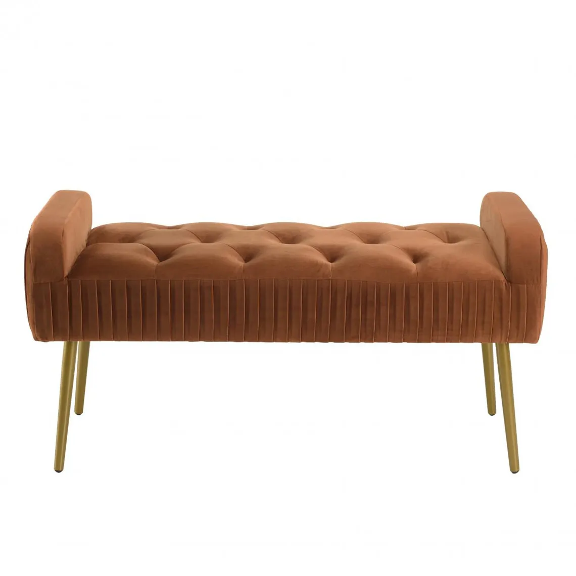 Banc de lit en velours orange pieds métal doré | 3 Suisses