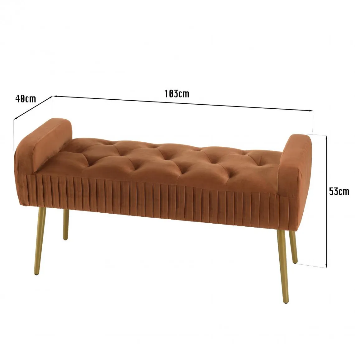 Banc de lit en velours orange pieds métal doré | 3 Suisses