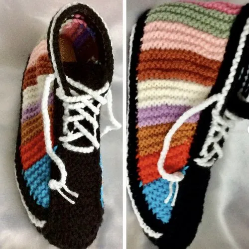 Basket -bottines d’intérieur ,fantasia en multicolore , avec semelles doux,tricot fait main ,pour femme,fille,homme