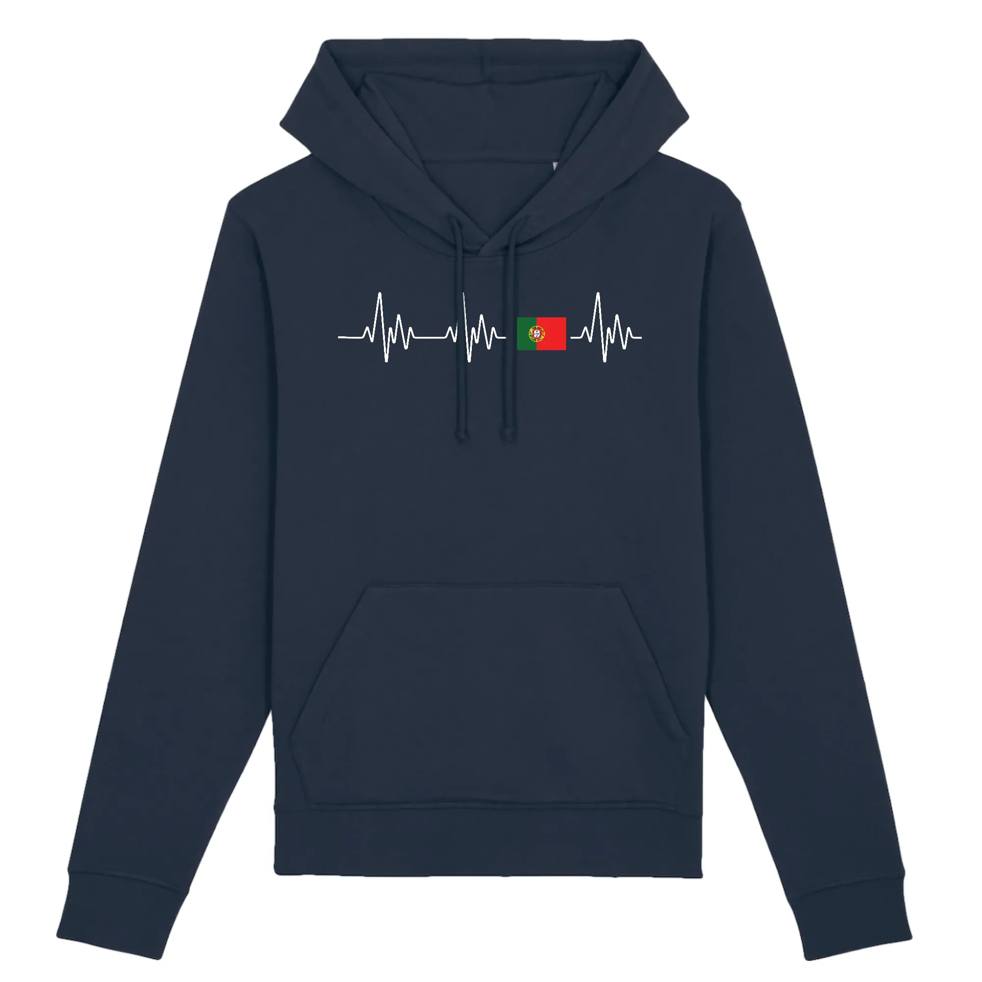 Battement de coeur Portugal (drapeau) - Sweatshirt à capuche - Coton bio - imprimé FR -