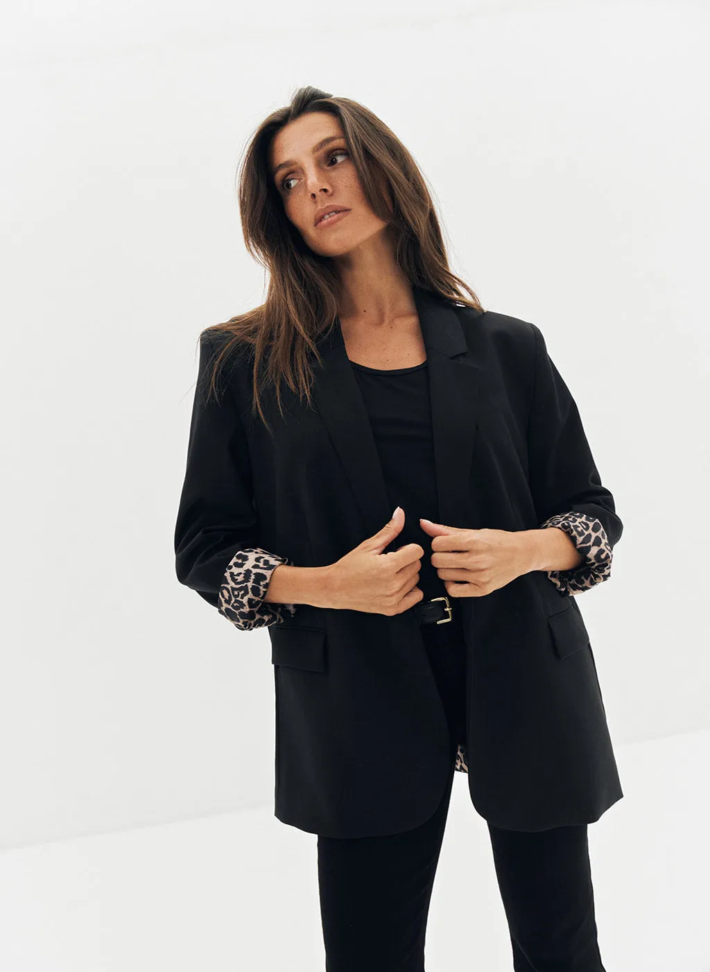 Blazer Kenzo noir avec doublure léopard