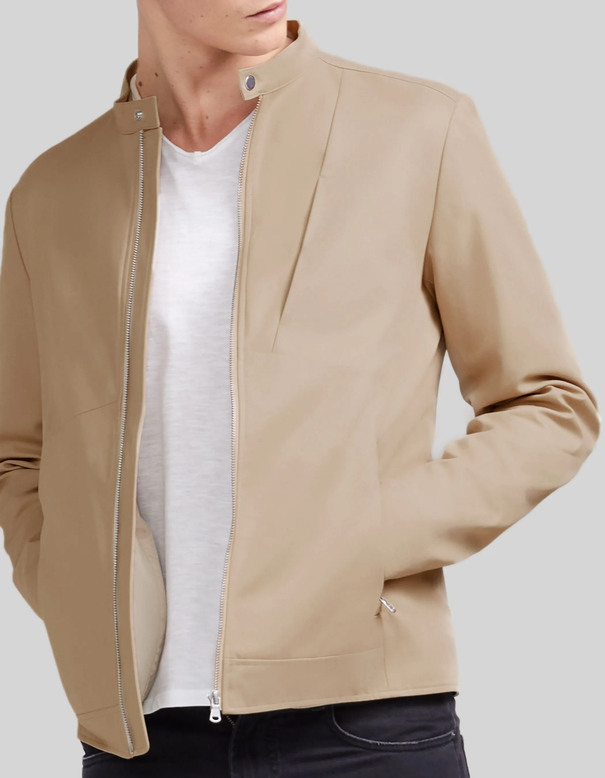 Blouson court beige poches zippées Homme