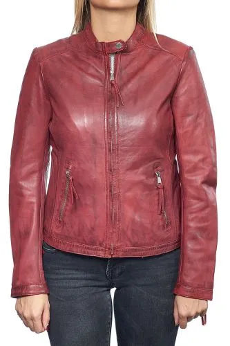 Blouson cuir femme Redskins Noida rouge.