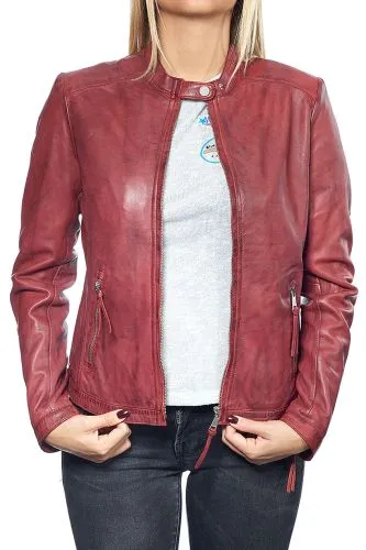 Blouson cuir femme Redskins Noida rouge.