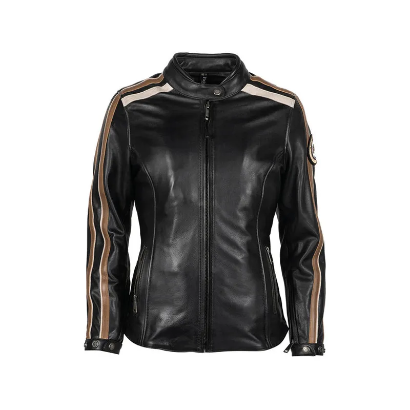 Blouson Cuir Helstons Femme Jade Rag Noir/Marron