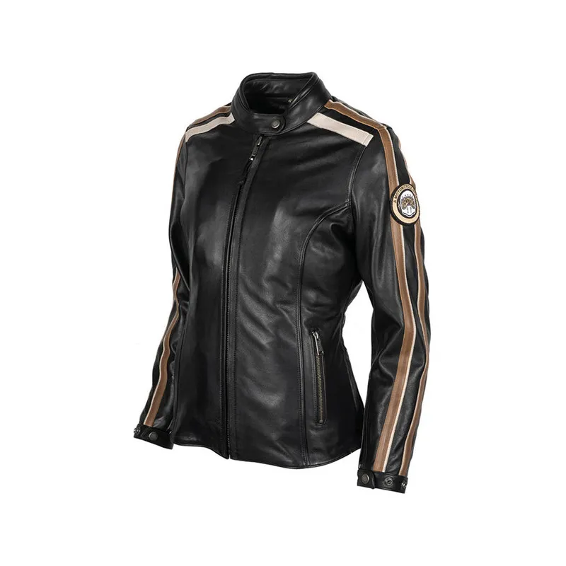 Blouson Cuir Helstons Femme Jade Rag Noir/Marron