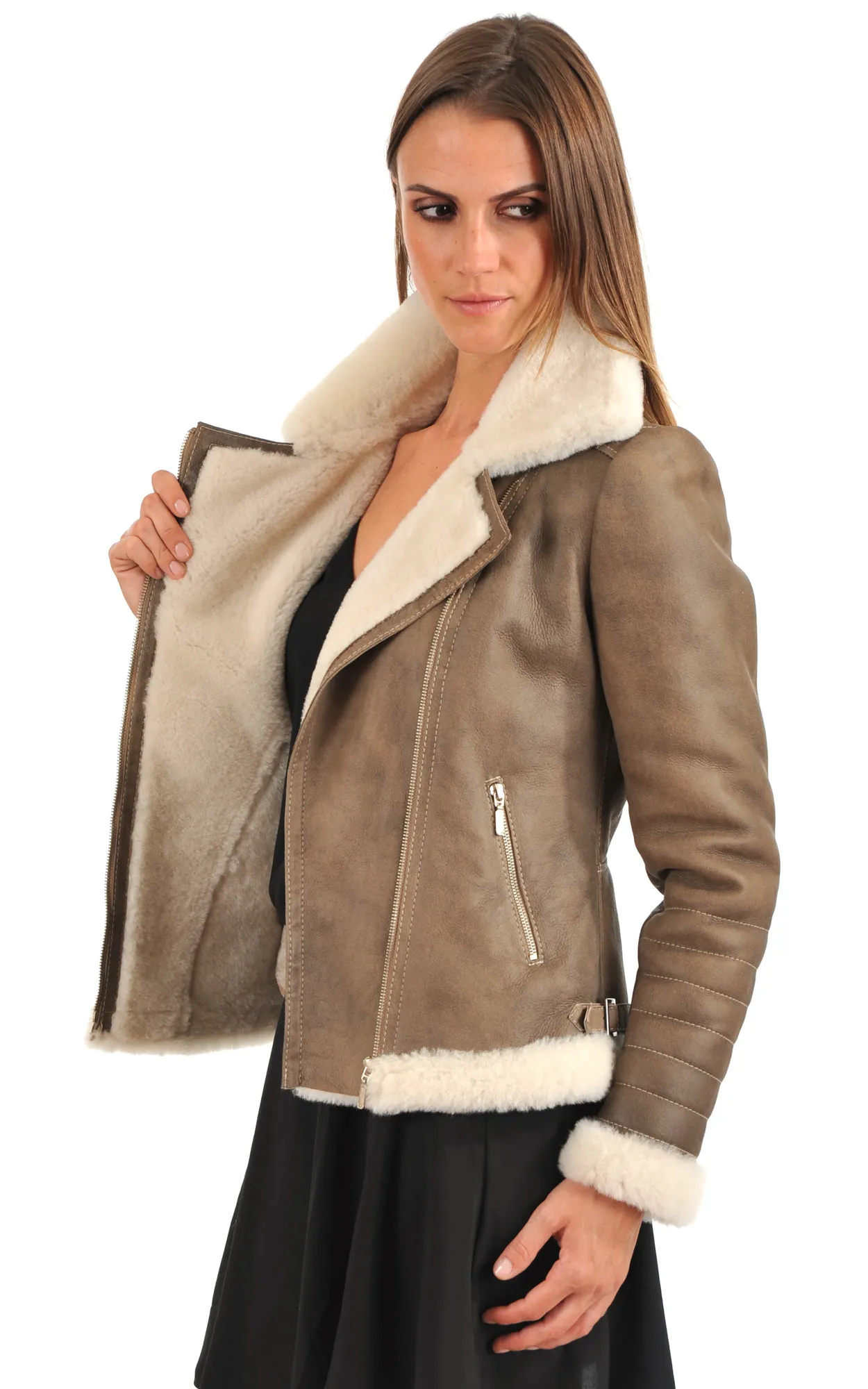 Blouson  en Merinos Style Perf' La Canadienne - La Canadienne - Blousons Peau Lainée Beige