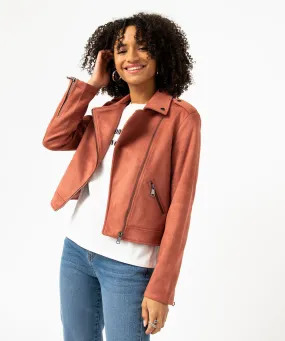 Blouson en suédine esprit biker femme rose