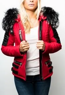 Blouson Femme Horspist Nounou Rouge/Noir Col Argenté.STOCK DISPO IMMEDIAT.EN EXCLUSIVITE MAGASIN. 