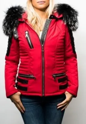 Blouson Femme Horspist Nounou Rouge/Noir Col Argenté.STOCK DISPO IMMEDIAT.EN EXCLUSIVITE MAGASIN. 