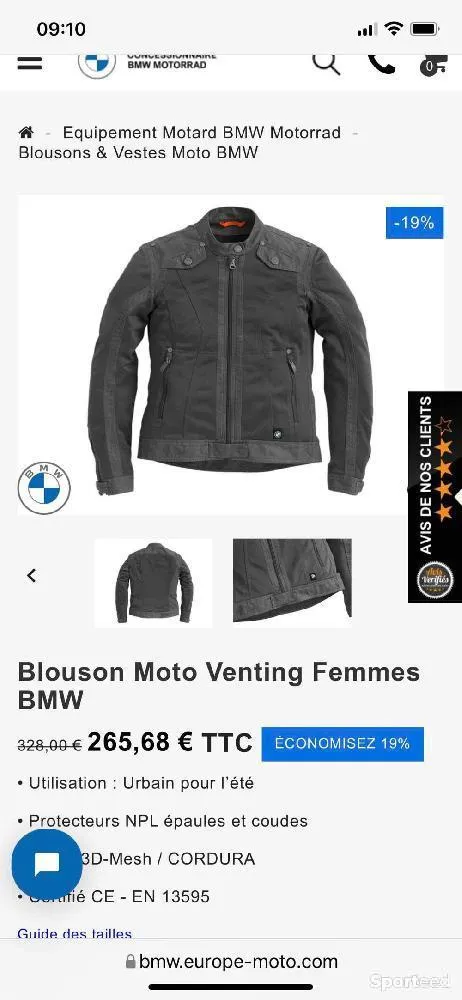 Blouson femme été BMW T/M ou 38 d'occasion Ajouté le : 26/04/2022