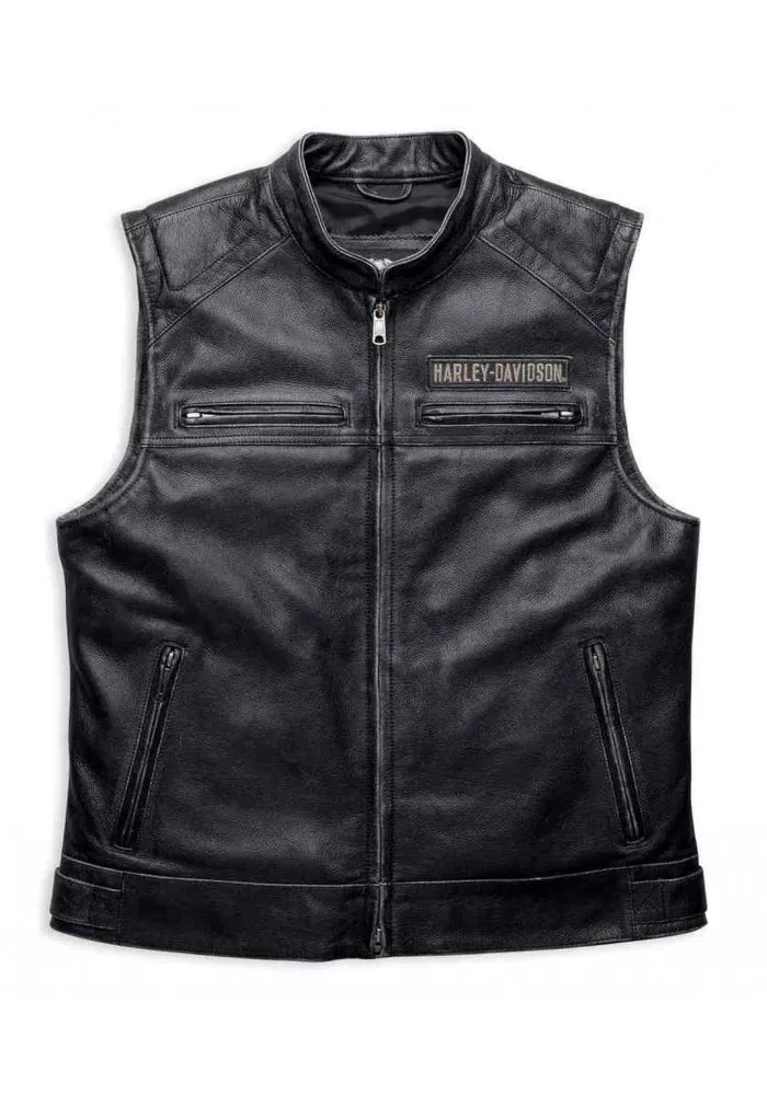 Blouson Harley-Davidson Hommes Embroidered Passing Link en cuir Vest Charcoal 98109-16VM