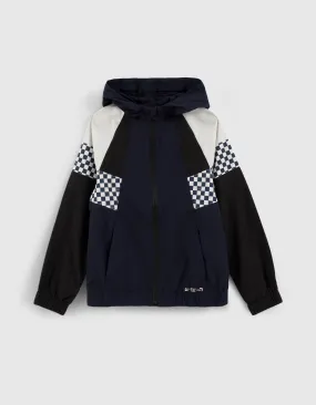 Blouson marine, noir, écru avec damier garçon